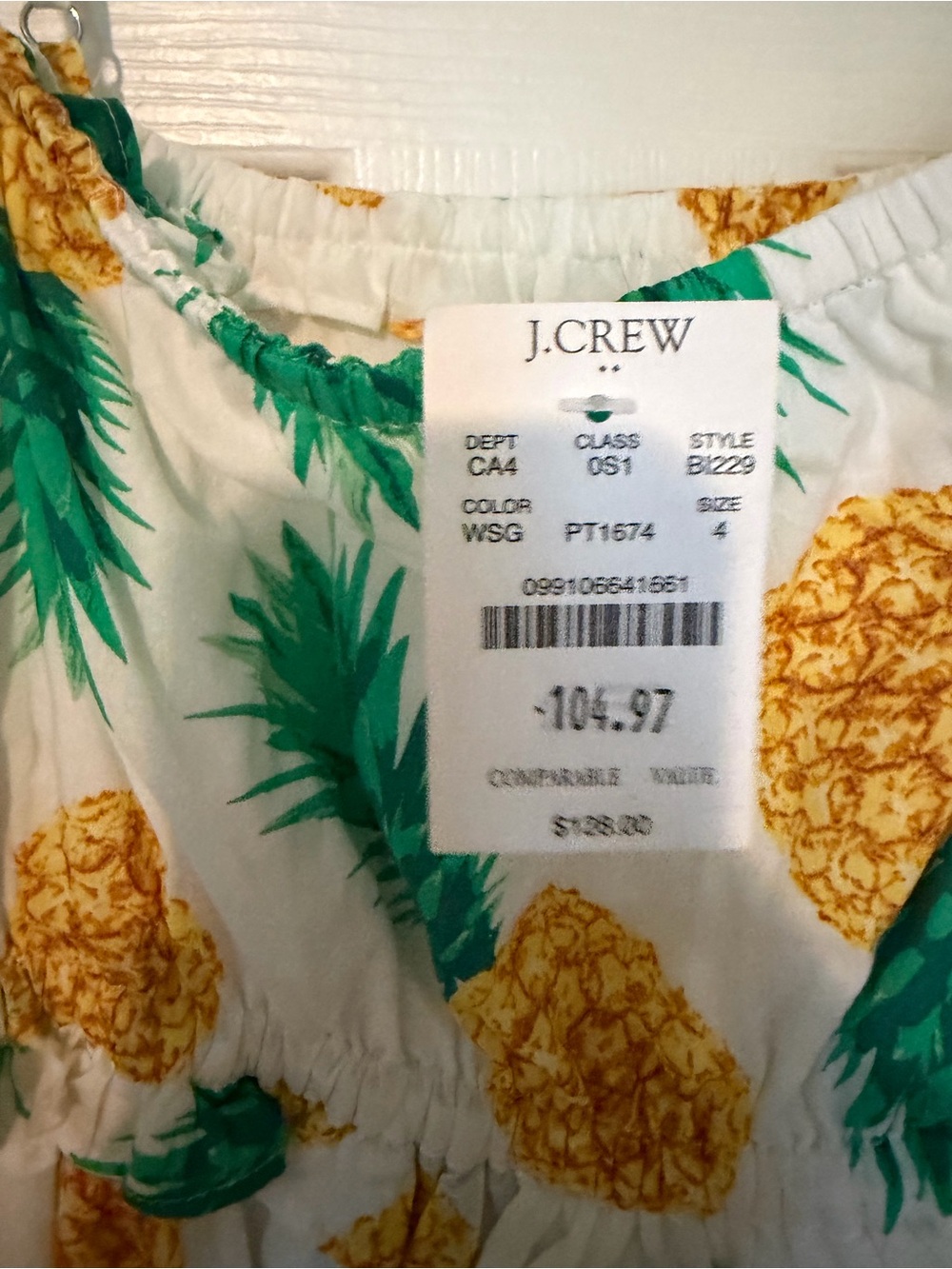 NWT J. Crew Pineapple Print White Sundress